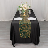 Add Opulence to Your Table with the Hunter Emerald Green Gold Wave Embroidered Sequins Table Runner